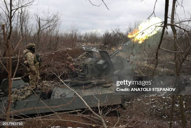 Ukrainian anti-aircraft gunners of the 93rd Separate Mechanized Brigade Kholodny Yar fire at enemy UAVs from their positions in the direction of...