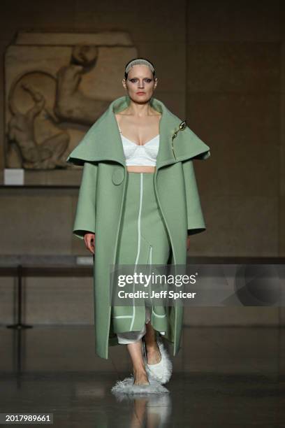 Model walks the runway at the ERDEM show during London Fashion Week February 2024 at The British Museum on February 17, 2024 in London, England.