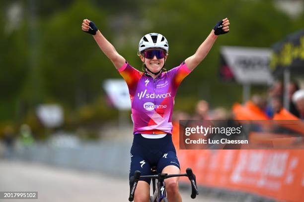 Niamh Fisher-Black of New Zealand and Team SD Worx-Protime celebrates at finish line as stage winner during the 8th Setmana Ciclista - Volta...