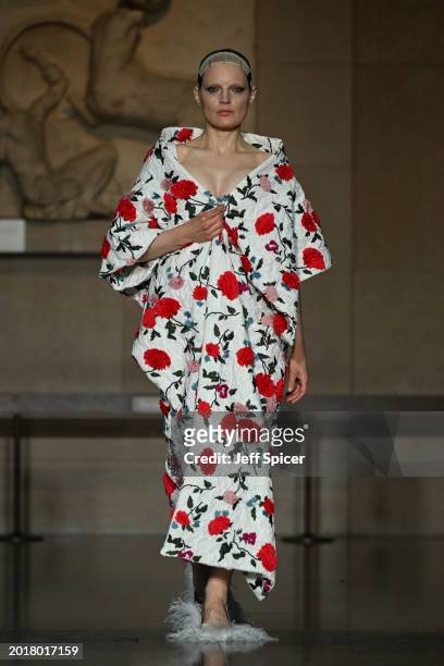Model walks the runway at the ERDEM show during London Fashion Week February 2024 at The British Museum on February 17, 2024 in London, England.