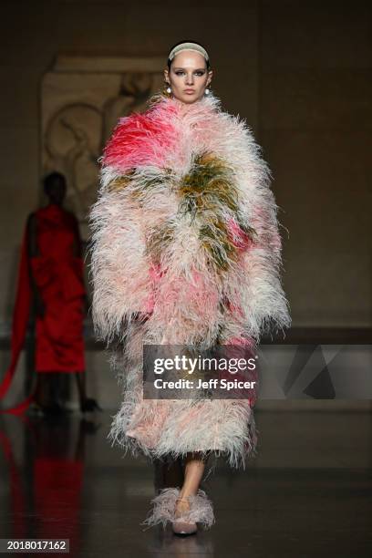 Model walks the runway at the ERDEM show during London Fashion Week February 2024 at The British Museum on February 17, 2024 in London, England.