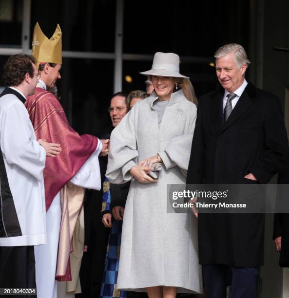 Archbishop of Mechelen-Brussels Luc Terlinden is talking with James O'Hare, Princess Delphine of Belgium, Prince Laurent of Belgium, the Queen...