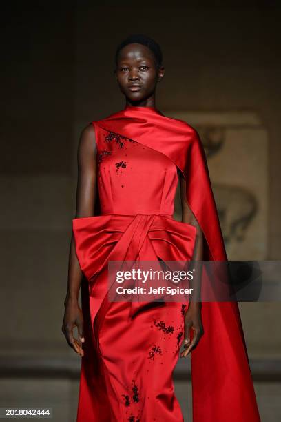 Model walks the runway at the ERDEM show during London Fashion Week February 2024 at The British Museum on February 17, 2024 in London, England.