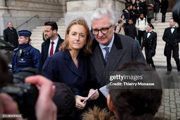 Princess Claire of Belgium and the Prince Laurent of Belgium are talking with citizens athletes the end of the annual mass at the Notre-Dame church...
