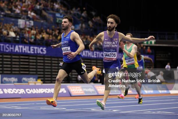 Gold medalist, Kevin Santos and Silver medalist, Zac Shaw of Great Britain cross the line in the Men's 60m Para during day one of the Microplus UK...