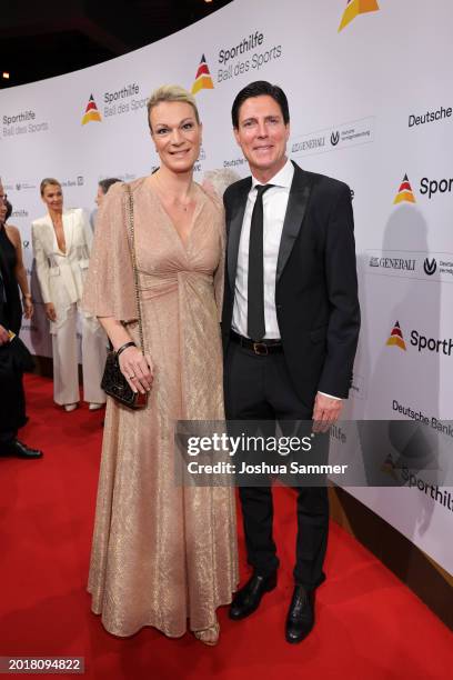 Maria Höfl-Riesch and Marcus Höfl attend the 53rd Ball des Sports gala at Festhalle Frankfurt on February 17, 2024 in Frankfurt am Main, Germany.