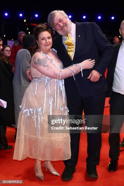 Lena Dunham and Stephen Fry of the movie "Treasure" attend the "Another End" premiere during the 74th Berlinale International Film Festival Berlin at...