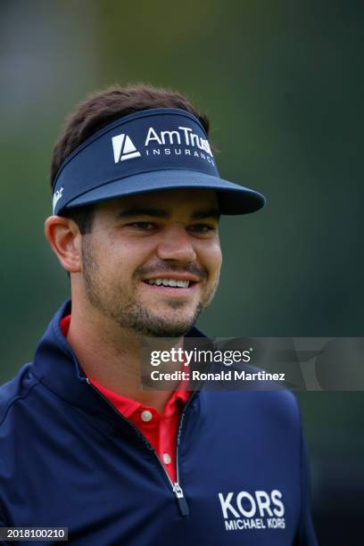 Beau Hossler of the United States walks on the practice green during the third round of The Genesis Invitational at Riviera Country Club on February...