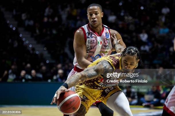 Devon Hall of EA7 Emporio Armani Milan and Rayjon Tucker of Umana Reyer Venice in action during the LBA Frecciarossa Final Eight 2024 Semi Final...