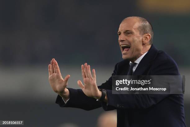 Massimiliano Allegri Head coach of Juventus reacts during the Serie A TIM match between Hellas Verona FC and Juventus - Serie A TIM at Stadio...