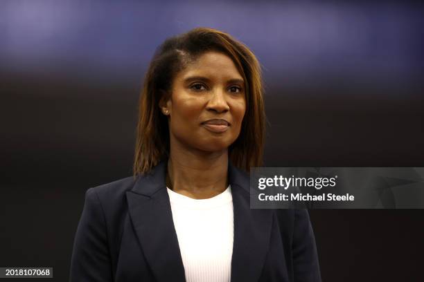 Former track and field athlete, Denise Lewis DBE, looks on during day one of the Microplus UK Athletics Indoor Championships 2024 at Utilita Arena...