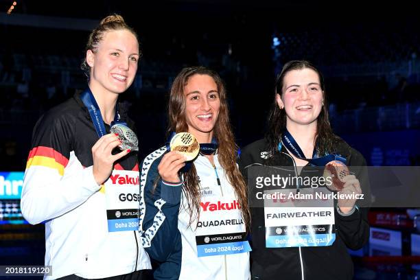 Silver Medalist, Isabel Gose of Team Germany, Gold Medalist, Simona Quadarella of Team Italy and Bronze Medalist, Erika Fairweather of Team New...