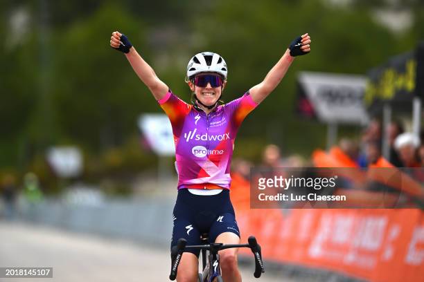Niamh Fisher-Black of New Zealand and Team SD Worx-Protime celebrates at finish line as stage winner during the 8th Setmana Ciclista - Volta...