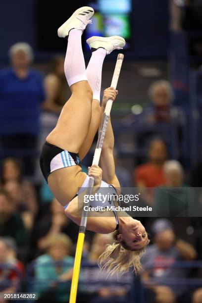 Molly Caudery of Great Britain competes in the Women's Pole Vault during day one of the Microplus UK Athletics Indoor Championships 2024 at Utilita...