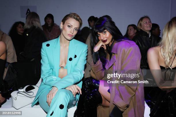 Wallis Day and Jameela Jamil attend the David Koma show during London Fashion Week February 2024 at Ambika P3 on February 17, 2024 in London, England.