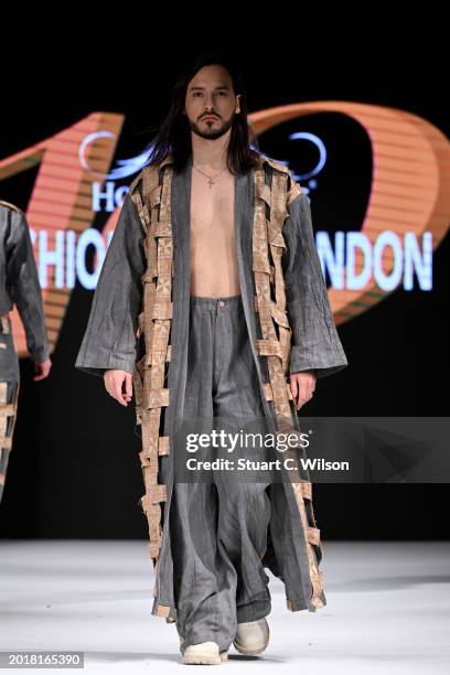 Model walks the runway for La Pham at the House of iKons show during London Fashion Week February on February 17, 2024 in London, England.