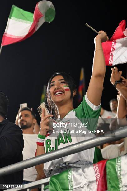 Fans of Iran celebrate following the FIFA Beach Soccer World Cup UAE 2024 Group B match between Argentina and IR Iran at Dubai Design District...