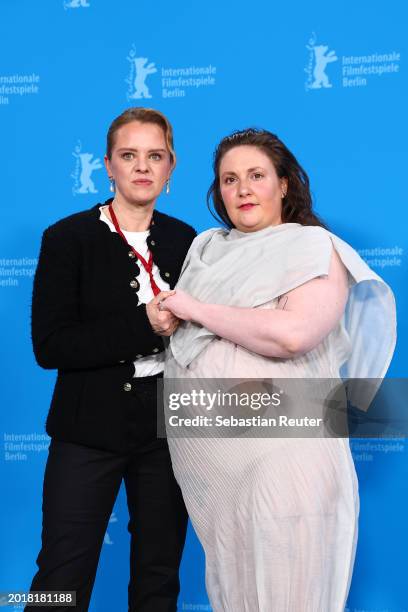 Julia von Heinz and Lena Dunham pose at the "Treasure" photocall during the 74th Berlinale International Film Festival Berlin at Grand Hyatt Hotel on...