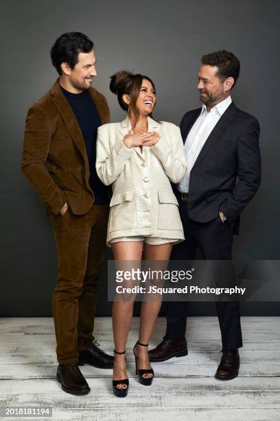 Giacomo Gianniotti, Vanessa Morgan and Jason Priestley of The CW Network's Wild Cards pose for a portrait during the 2024 Winter Television Critics...