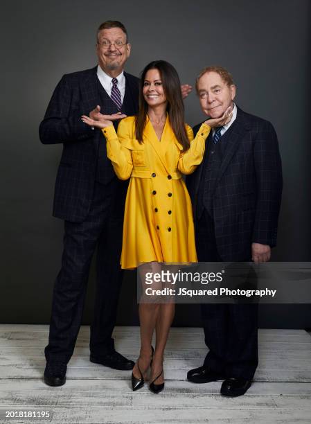 Penn Jillette, Brooke Burke Charvet and Teller of The CW Network's Penn & Teller: Fool Us pose for a portrait during the 2024 Winter Television...