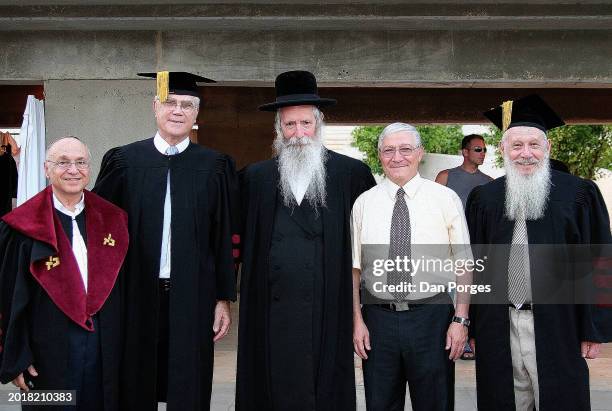 Portrait of, from left, Israeli lawyer and former government minister Yaakov Neeman , Israeli businessman Yaakov Shahar, Rabbi Yitzchak David...