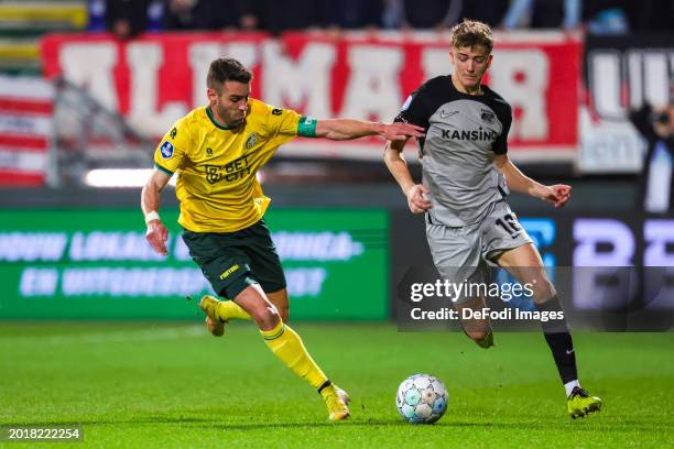 Ivo Pinto of Fortuna Sittard and Sven Mijnans of AZ Alkmaar battle for the ball during the Dutch Eredivisie match between Fortuna Sittard and AZ...