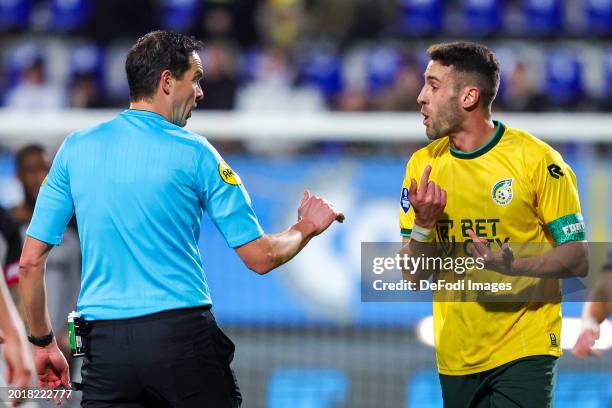 Referee Richard Martens and Ivo Pinto of Fortuna Sittard during the Dutch Eredivisie match between Fortuna Sittard and AZ Alkmaar at Fortuna Sittard...