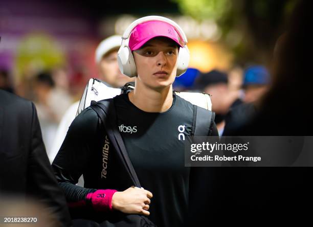 Iga Swiatek of Poland on her way to the court to play against Sloane Stephens of the United States in the second round on Day 3 of the Dubai Duty...