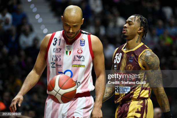 Shavon Shields of EA7 Emporio Armani Olimpia Milano and Rayjon Tucker of Reyer Venezia Mestre reacts during the match between EA7 Emporio Armani...