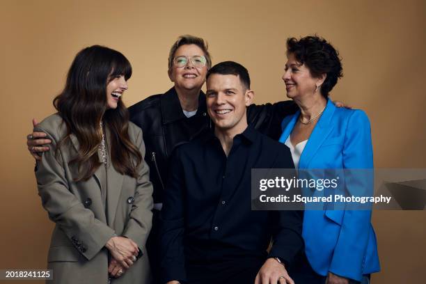 Alison Brie, Annette Bening, Jake Lacy, and Melanie Marnich of Peacock's 'Apples Never Fall' pose for a portrait during the 2024 Winter Television...