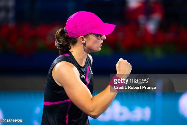 Iga Swiatek of Poland in action against Sloane Stephens of the United States in the second round on Day 3 of the Dubai Duty Free Tennis...