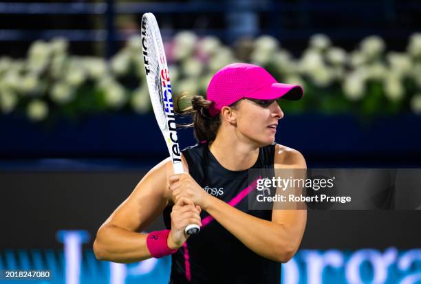 Iga Swiatek of Poland in action against Sloane Stephens of the United States in the second round on Day 3 of the Dubai Duty Free Tennis...