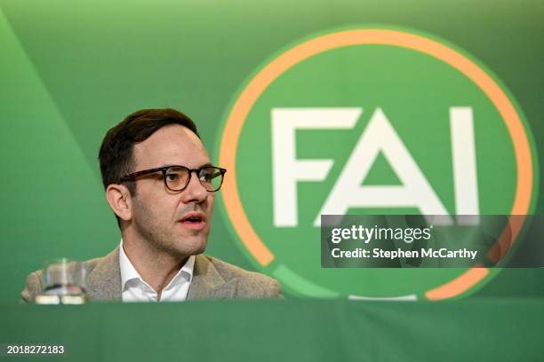 Dublin , Ireland - 20 February 2024; FAI director of football Marc Canham during a media briefing for the FAI's Football Pathways Plan at Aviva...