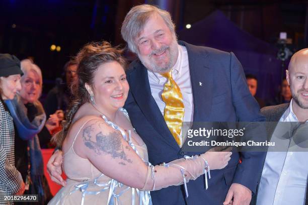 Lena Dunham and Stephen Fry from the movie "Treasure" attends the "Another End" premiere during the 74th Berlinale International Film Festival Berlin...