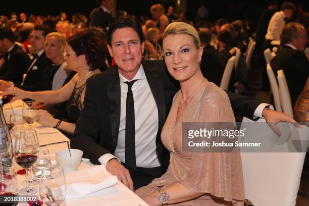 Maria Höfl-Riesch and Marcus Höfl attend the 53rd Ball des Sports gala at Festhalle Frankfurt on February 17, 2024 in Frankfurt am Main, Germany.