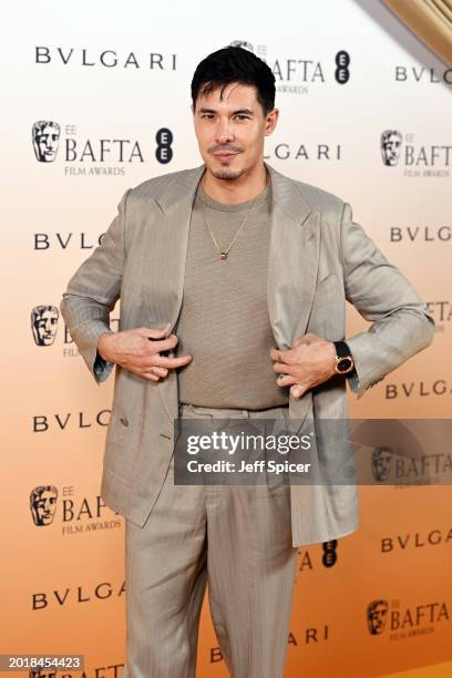 Lewis Tan attends the EE BAFTA Film Awards 2024 Nominees' Party, Supported By Bulgari at The National Gallery on February 17, 2024 in London, England.
