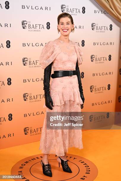 Rosamund Pike attends the EE BAFTA Film Awards 2024 Nominees' Party, Supported By Bulgari at The National Gallery on February 17, 2024 in London,...