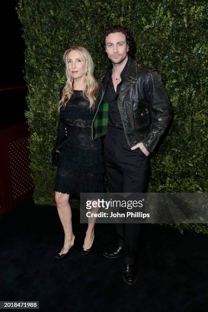 Sam Taylor-Johnson and Aaron Taylor-Johnson attend the Charles Finch & CHANEL 2024 Pre-BAFTA Party at 5 Hertford Street on February 17, 2024 in...