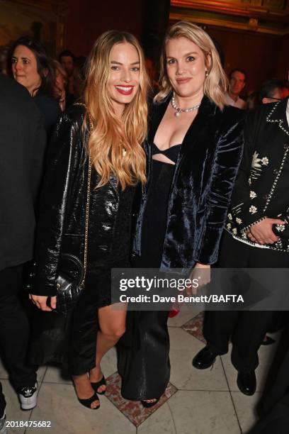 Margot Robbie and Emerald Fennell attend the Nominees' Party for the EE BAFTA Film Awards 2024, supported by Bulgari at The National Gallery on...