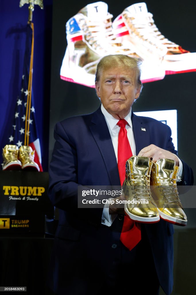 Presidential Candidate And Former President Donald Trump Attends Sneaker Con To Launch His New Shoe Line
