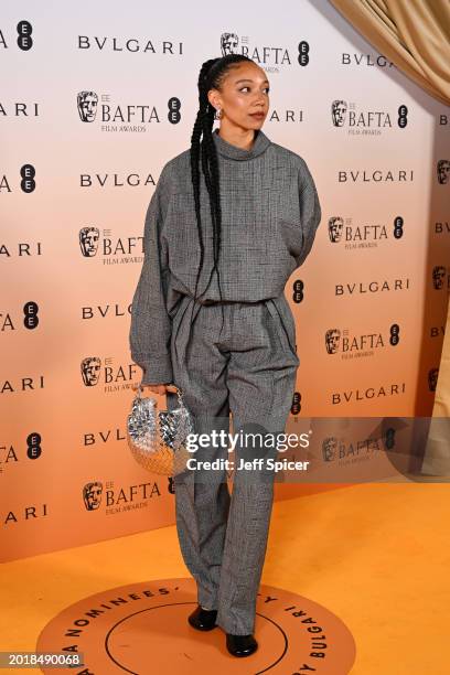Savanah Leaf attends the EE BAFTA Film Awards 2024 Nominees' Party, Supported By Bulgari at The National Gallery on February 17, 2024 in London,...
