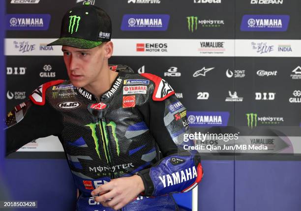 Fabio Quartararo of France and Monster Energy Yamaha MotoGP in the garage during Day Two of the Qatar MotoGP Official Test at Losail Circuit on...