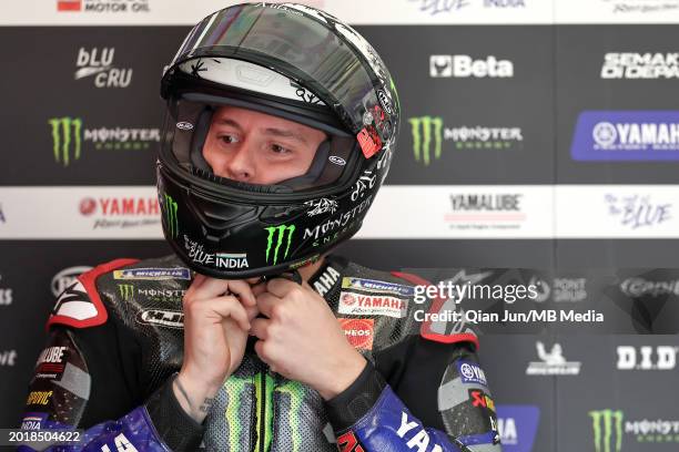 Fabio Quartararo of France and Monster Energy Yamaha MotoGP in the garage during Day Two of the Qatar MotoGP Official Test at Losail Circuit on...