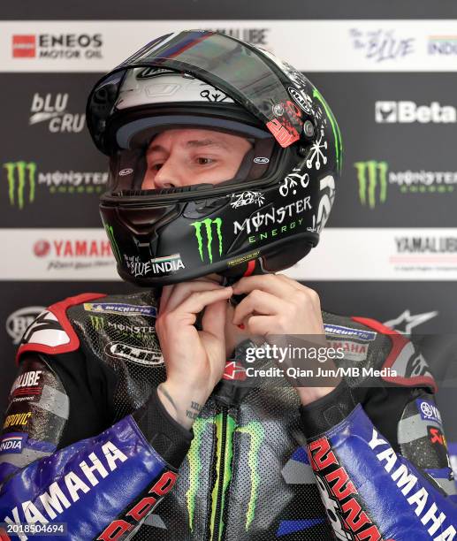 Fabio Quartararo of France and Monster Energy Yamaha MotoGP in the garage during Day Two of the Qatar MotoGP Official Test at Losail Circuit on...