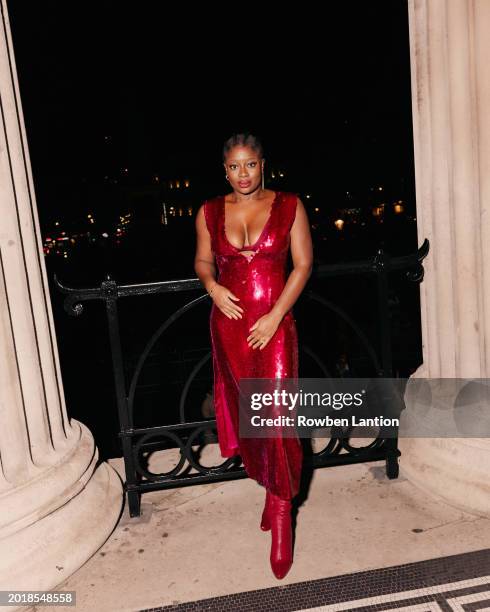 Clara Amfo attends the EE BAFTA Film Awards 2024 Nominees' Party, Supported By Bulgari at The National Gallery on February 17, 2024 in London,...