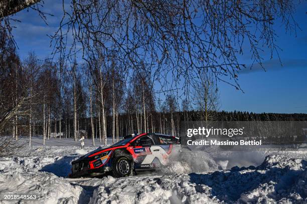 Esapekka Lappi of Finland and Janne Ferm of Finland compete with their Hyundai Shell Mobis WRT Hyundai i20 N Rally1 Hybrid during Day Three of the...