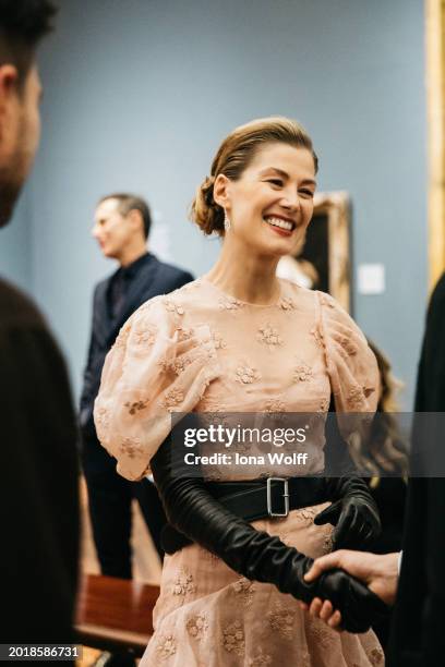 Rosamund Pike attends the EE BAFTA Film Awards 2024 Nominees' Party, Supported By Bulgari at The National Gallery on February 17, 2024 in London,...