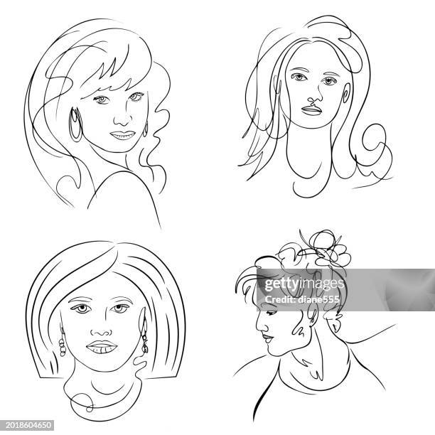 continuous line drawing of a woman on a transparent background - 30 39 years stock illustrations
