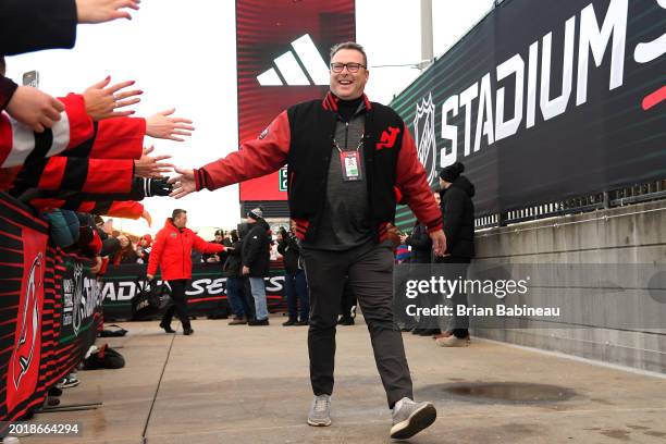 New Jersey Devils executive and former NHL player Martin Brodeur arrives before the 2024 Navy Federal Credit Union Stadium Series game between the...