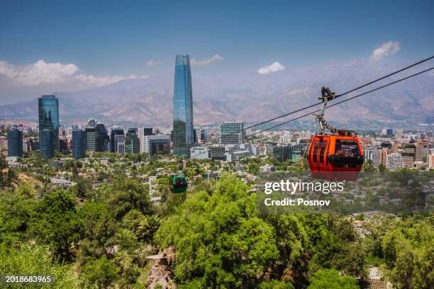cable car and costanera center in santiago, chile - santiago del cile foto e immagini stock